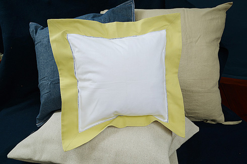 Square Hemstitch Baby Pillow 12" x 12 White with Chardonnay